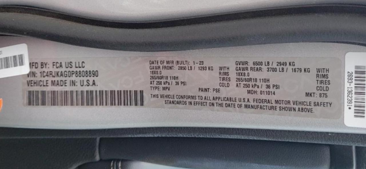 2023 JEEP GRAND CHEROKEE L LAREDO VIN:1C4RJKAG0P8808890