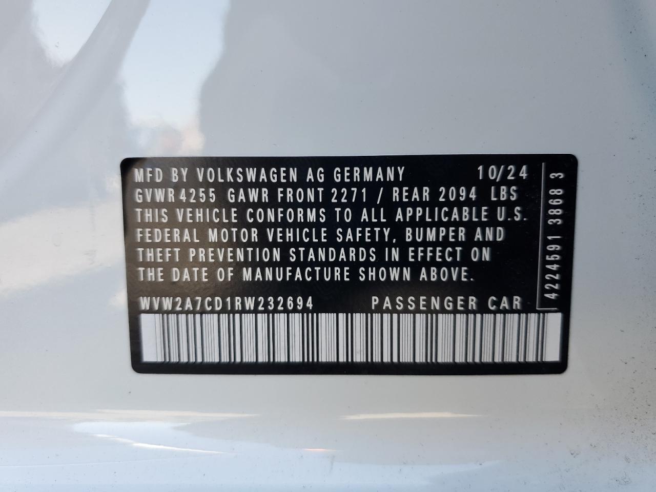 2024 VOLKSWAGEN GTI SE VIN:WVW2A7CD1RW232694