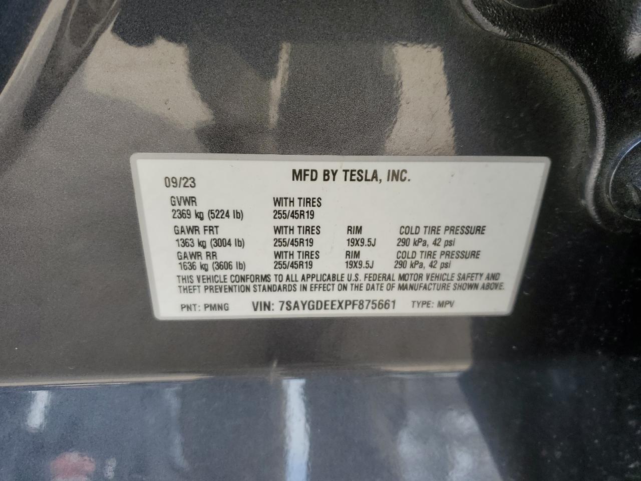 2023 TESLA MODEL Y  VIN:7SAYGDEEXPF875661
