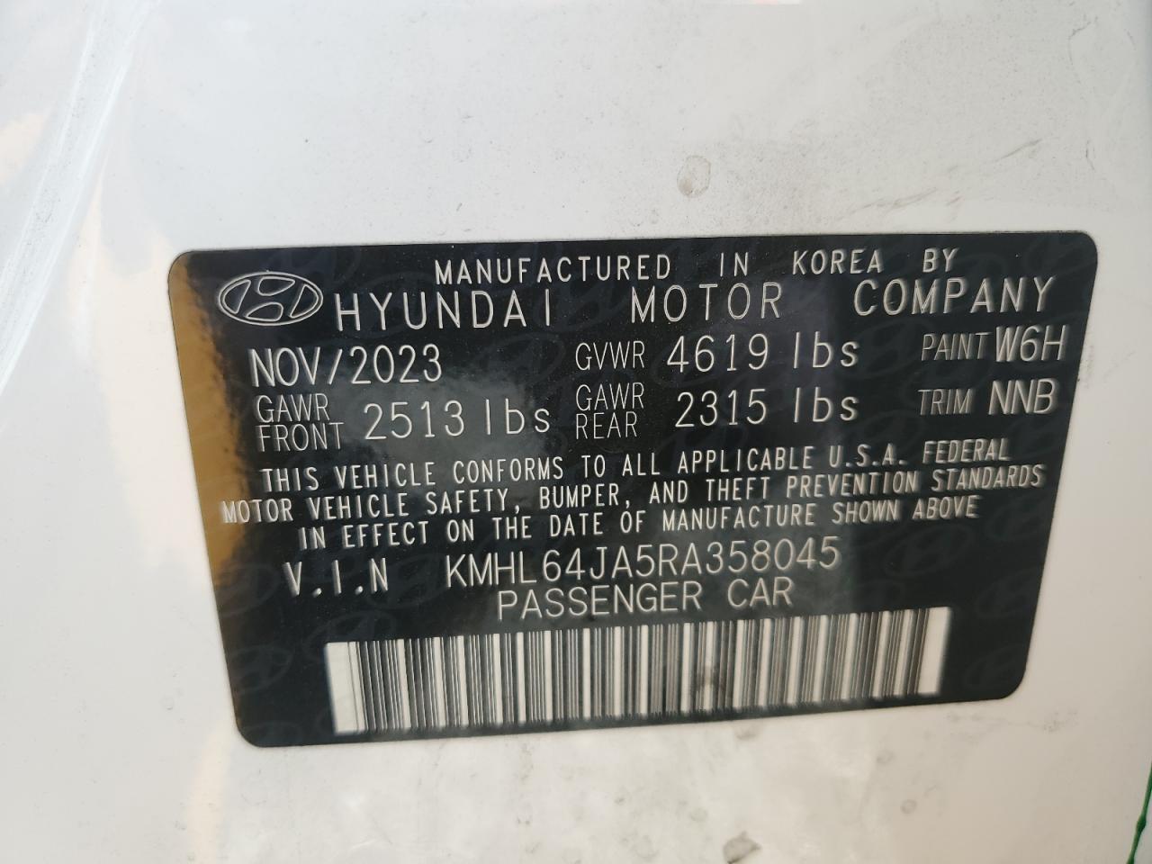 2024 HYUNDAI SONATA SEL VIN:KMHL64JA5RA358045