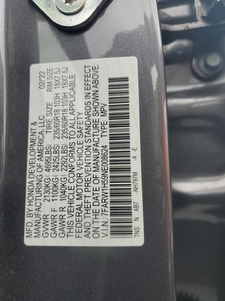 2022 HONDA CR-V EX VIN:7FARW1H59NE008624