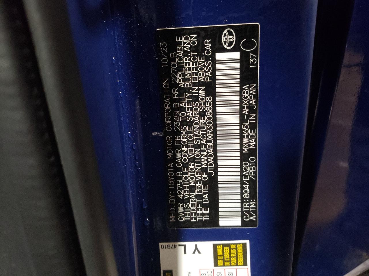 2024 TOYOTA PRIUS LE VIN:JTDADABUXR3008858