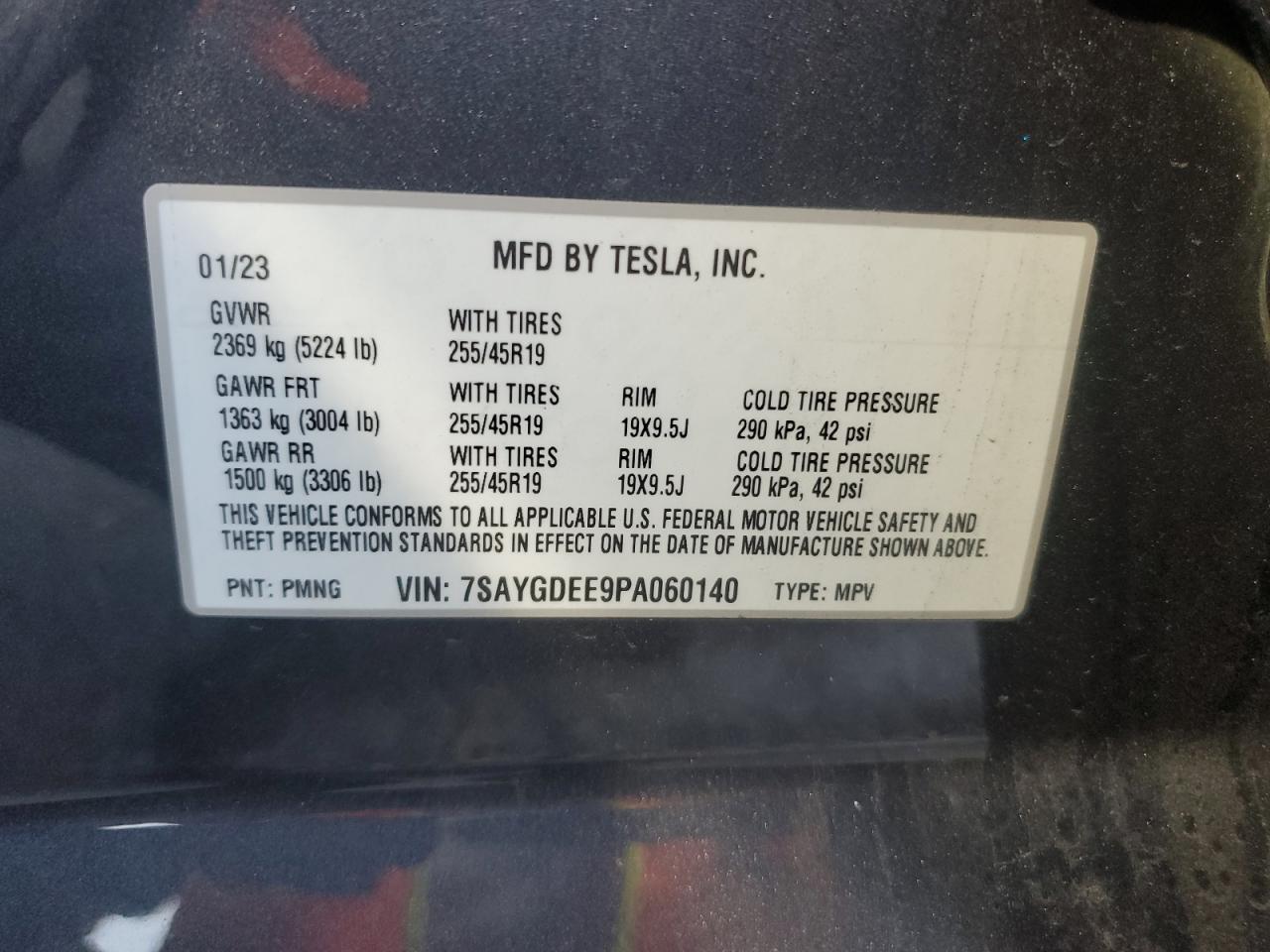 2023 TESLA MODEL Y  VIN:7SAYGDEE9PA060140