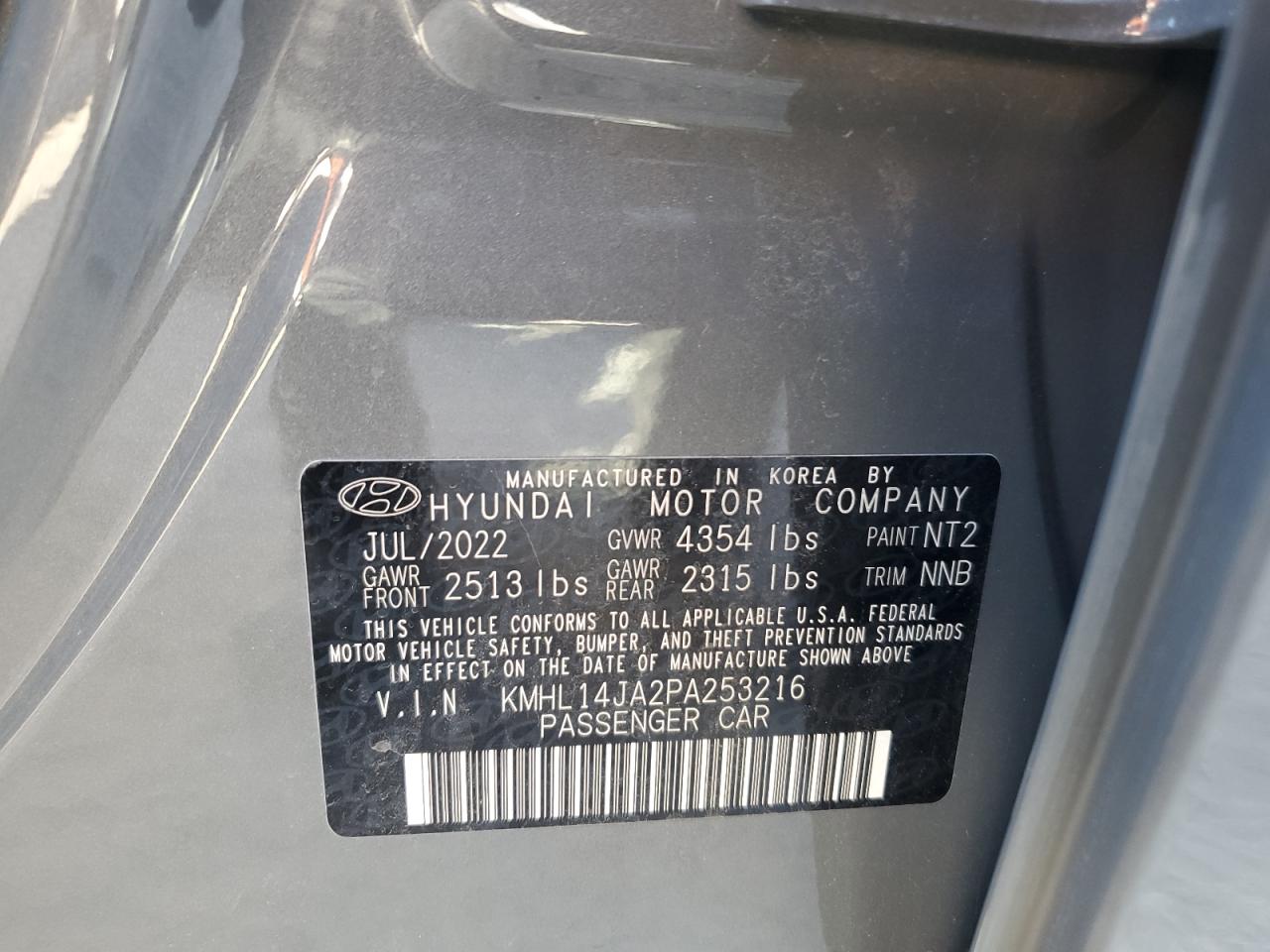 2023 HYUNDAI SONATA SEL VIN:5UX43DT00N9K32112