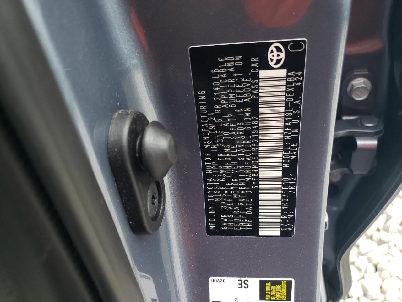 2024 TOYOTA COROLLA LE VIN:5YFB4MDE1RP219482