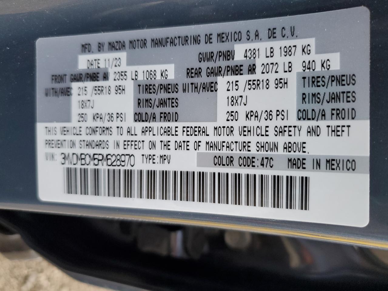 2024 MAZDA CX-30 PREFERRED VIN:3MVDMBCM5RM628970