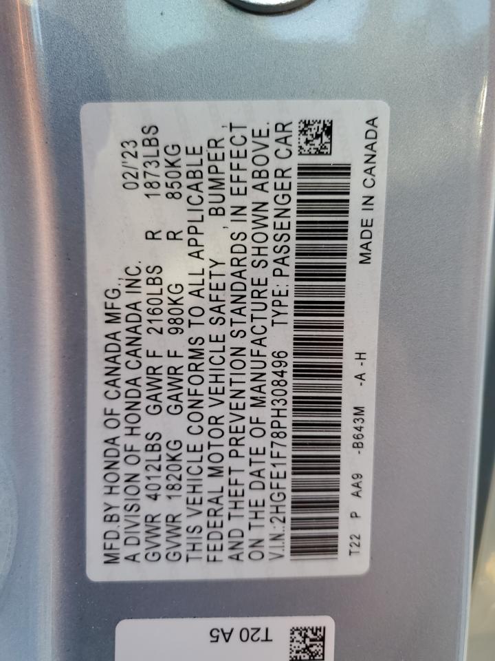 2023 HONDA CIVIC EX VIN:2HGFE1F78PH308496