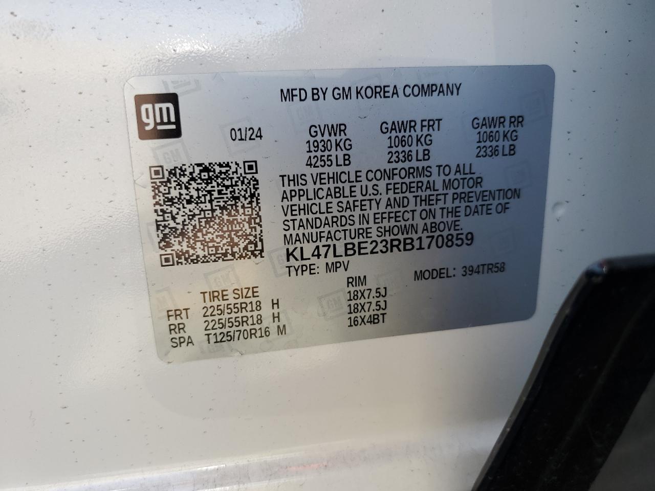 2024 BUICK ENVISTA SPORT TOURING VIN:KL47LBE23RB170859