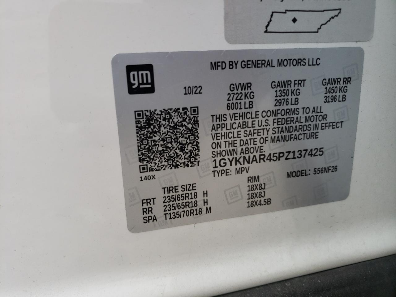 2023 CADILLAC XT5 LUXURY VIN:1GYKNAR45PZ137425