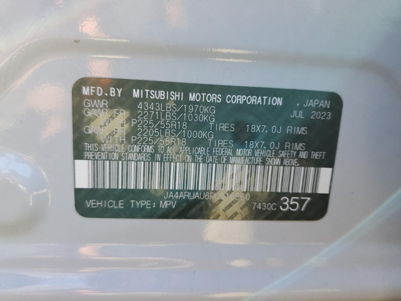 2023 MITSUBISHI OUTLANDER SPORT S/SE VIN:JA4ARUAU6PU016560