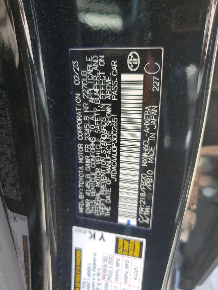 2023 TOYOTA PRIUS LE VIN:JTDACAAU0P3002651