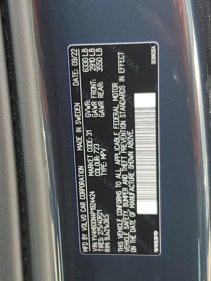2023 VOLVO XC90 PLUS VIN:YV4H600N4P1924424