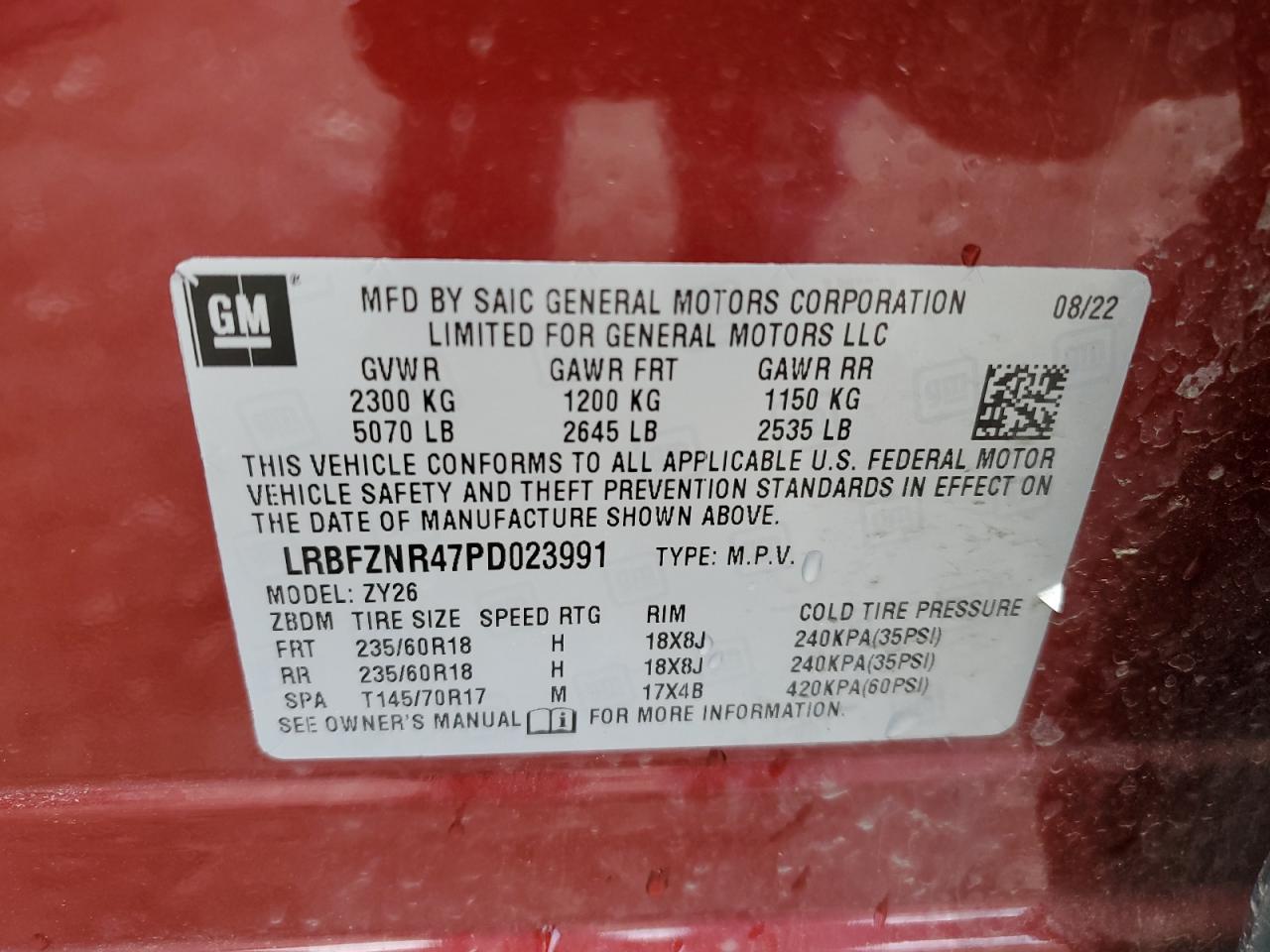 2023 BUICK ENVISION ESSENCE VIN:LRBFZNR47PD023991