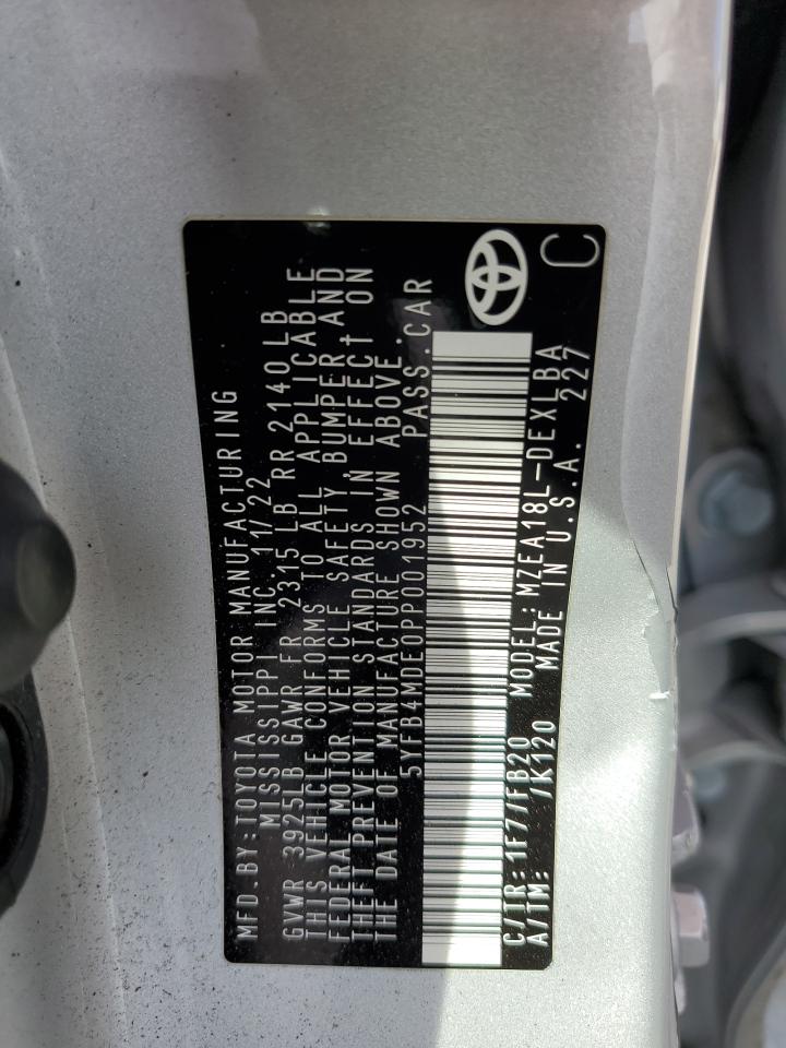 2023 TOYOTA COROLLA LE VIN:5YFB4MDE0PP001952