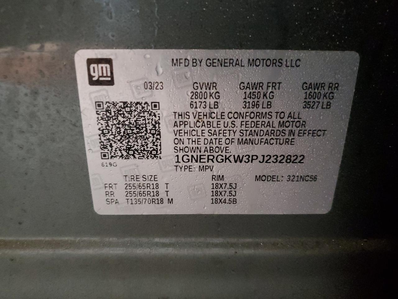 2023 CHEVROLET TRAVERSE LT VIN:1GNERGKW3PJ232822