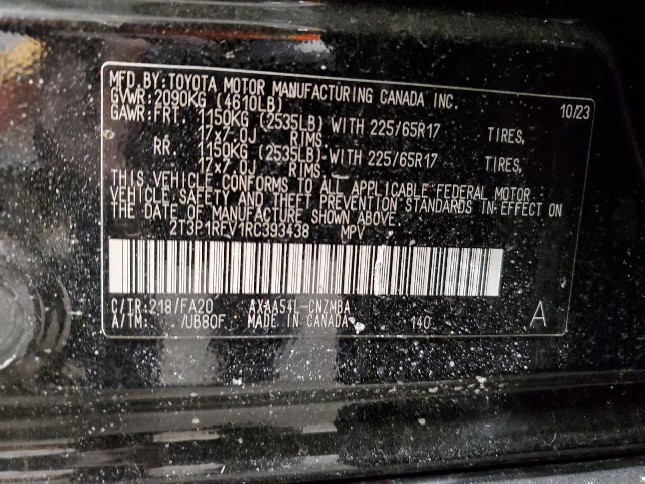 2024 TOYOTA RAV4 XLE VIN:2T3P1RFV1RC393438