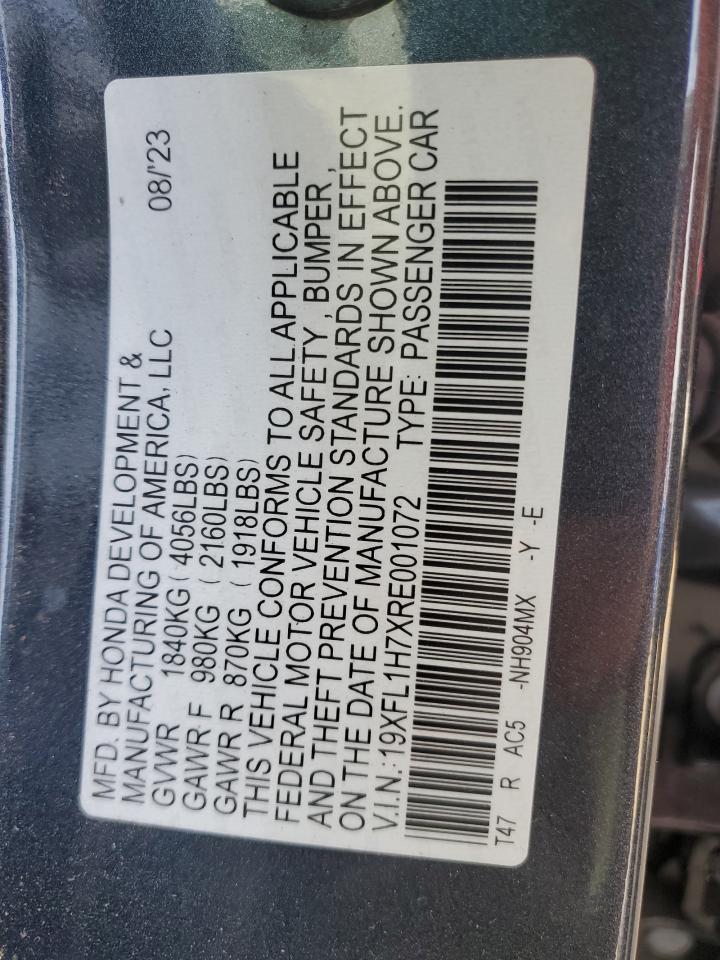 2024 HONDA CIVIC EXL VIN:19XFL1H7XRE001072