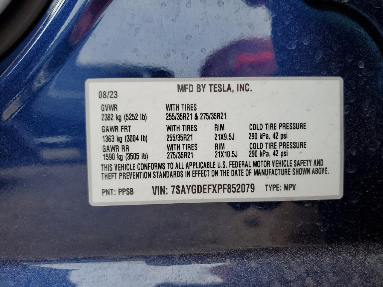 2023 TESLA MODEL Y  VIN:7SAYGDEFXPF852079