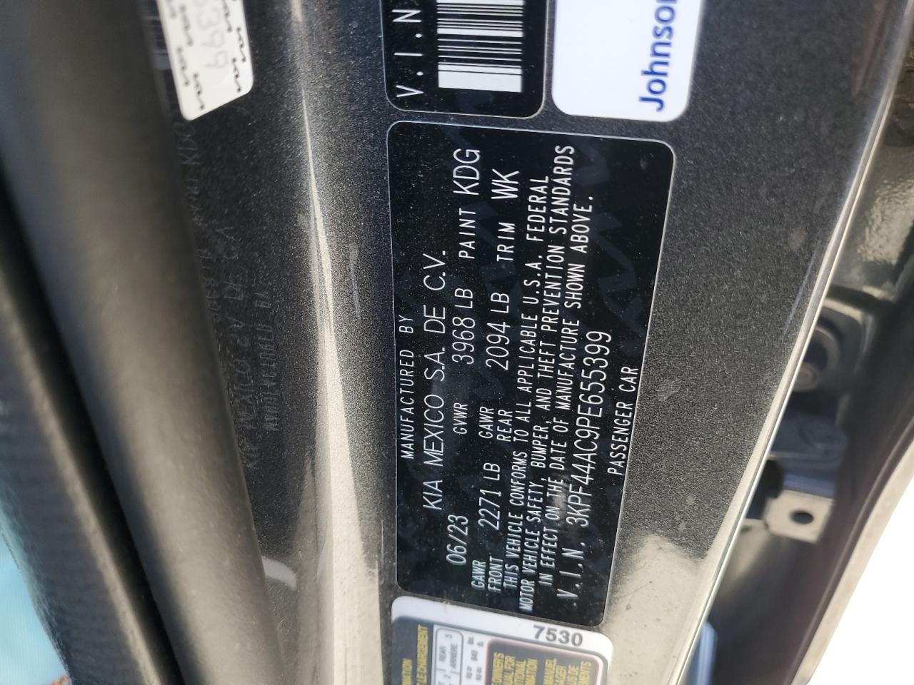 2023 KIA FORTE GT VIN:3KPF44AC9PE655399