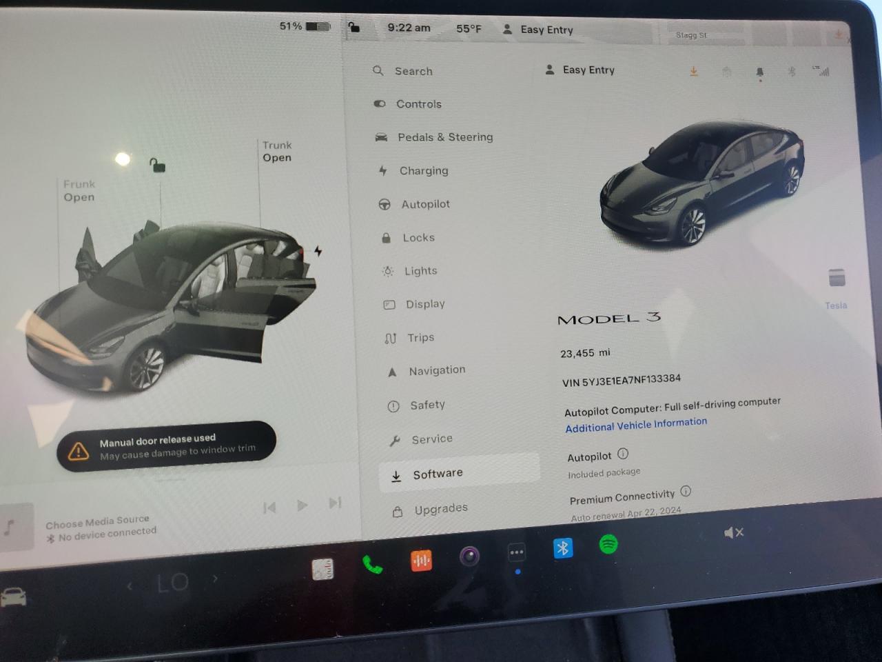 2022 TESLA MODEL 3  VIN:5YJ3E1EA7NF133384