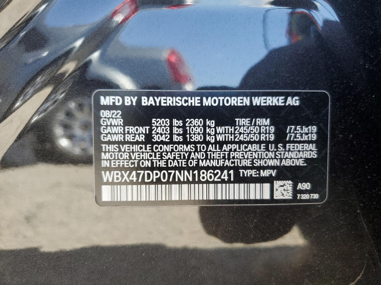 2022 BMW X3 SDRIVE30I VIN:WBX47DP07NN186241