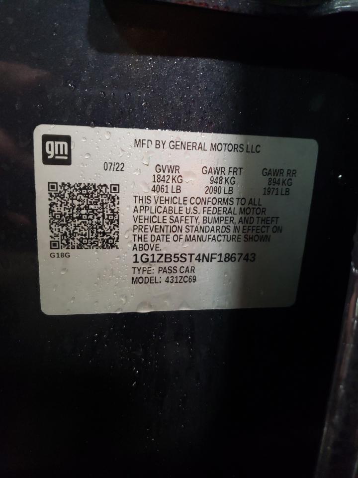 2022 CHEVROLET MALIBU LS VIN:1G1ZB5ST4NF186743