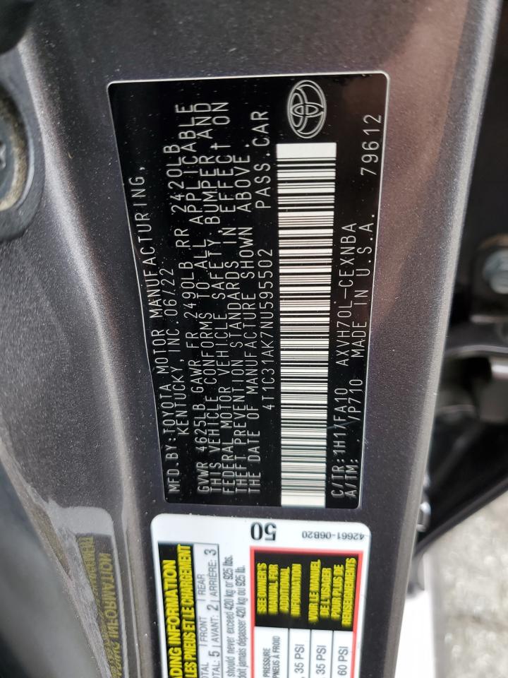 2022 TOYOTA CAMRY LE VIN:4T1C31AK7NU595502
