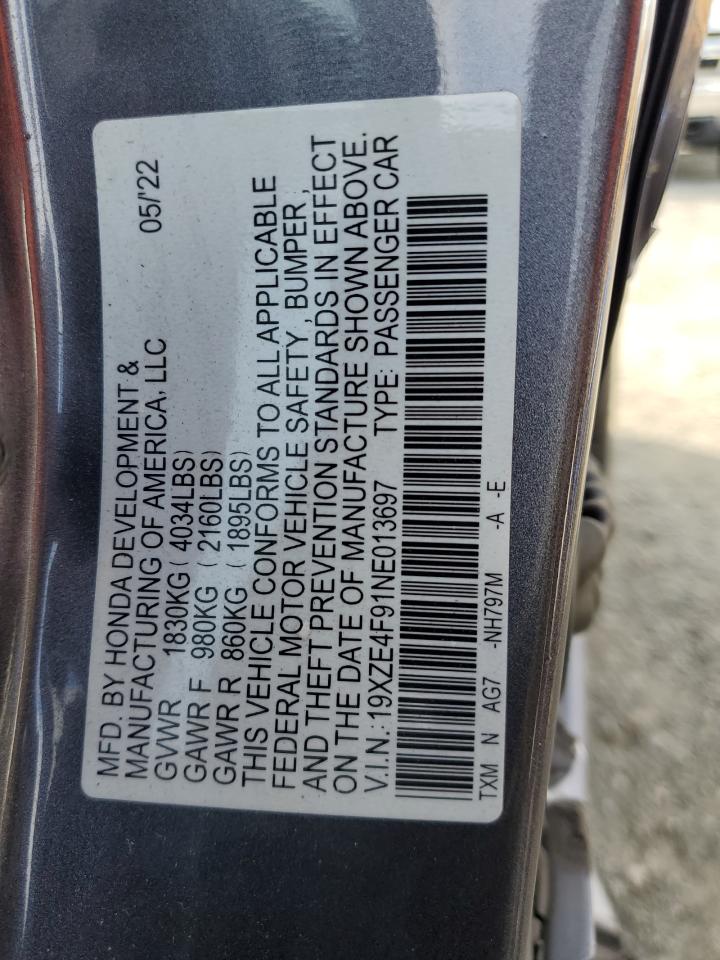 2022 HONDA INSIGHT TOURING VIN:19XZE4F91NE013697