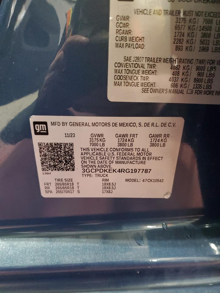 2024 CHEVROLET SILVERADO K1500 LT-L VIN:3GCPDKEK4RG197787