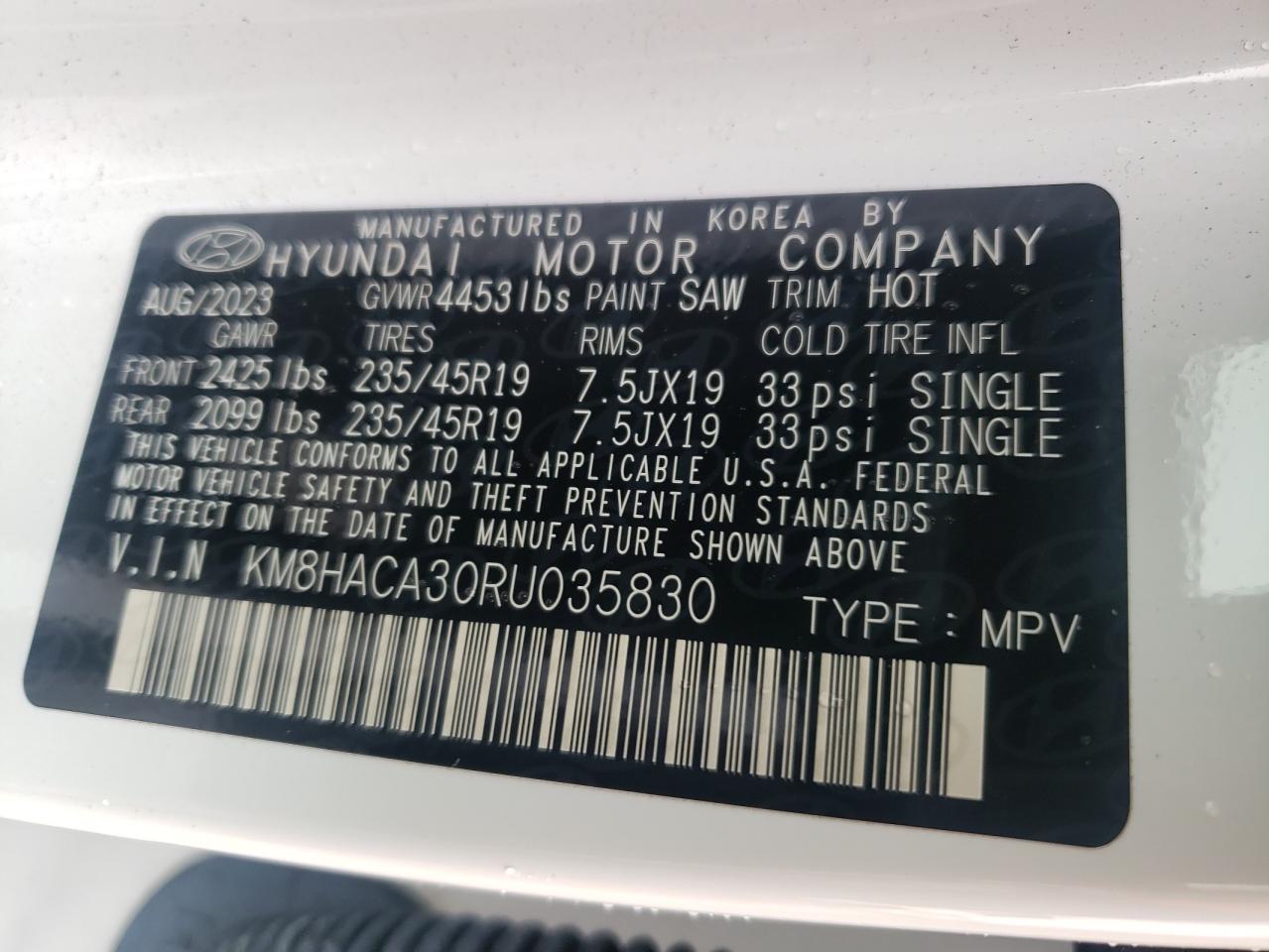 2024 HYUNDAI KONA N LINE VIN:KM8HACA30RU035830