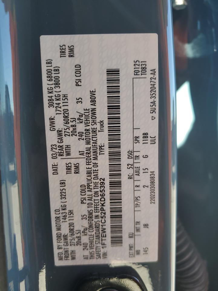 2023 FORD F150 SUPERCREW VIN:1FTEW1C52PKD65392