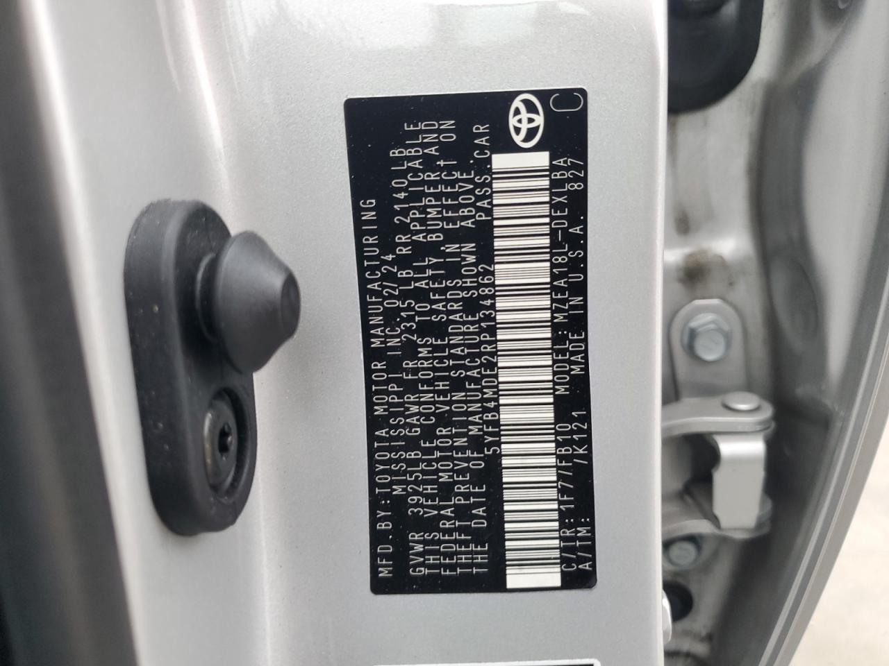 2024 TOYOTA COROLLA LE VIN:5YFB4MDE2RP134862