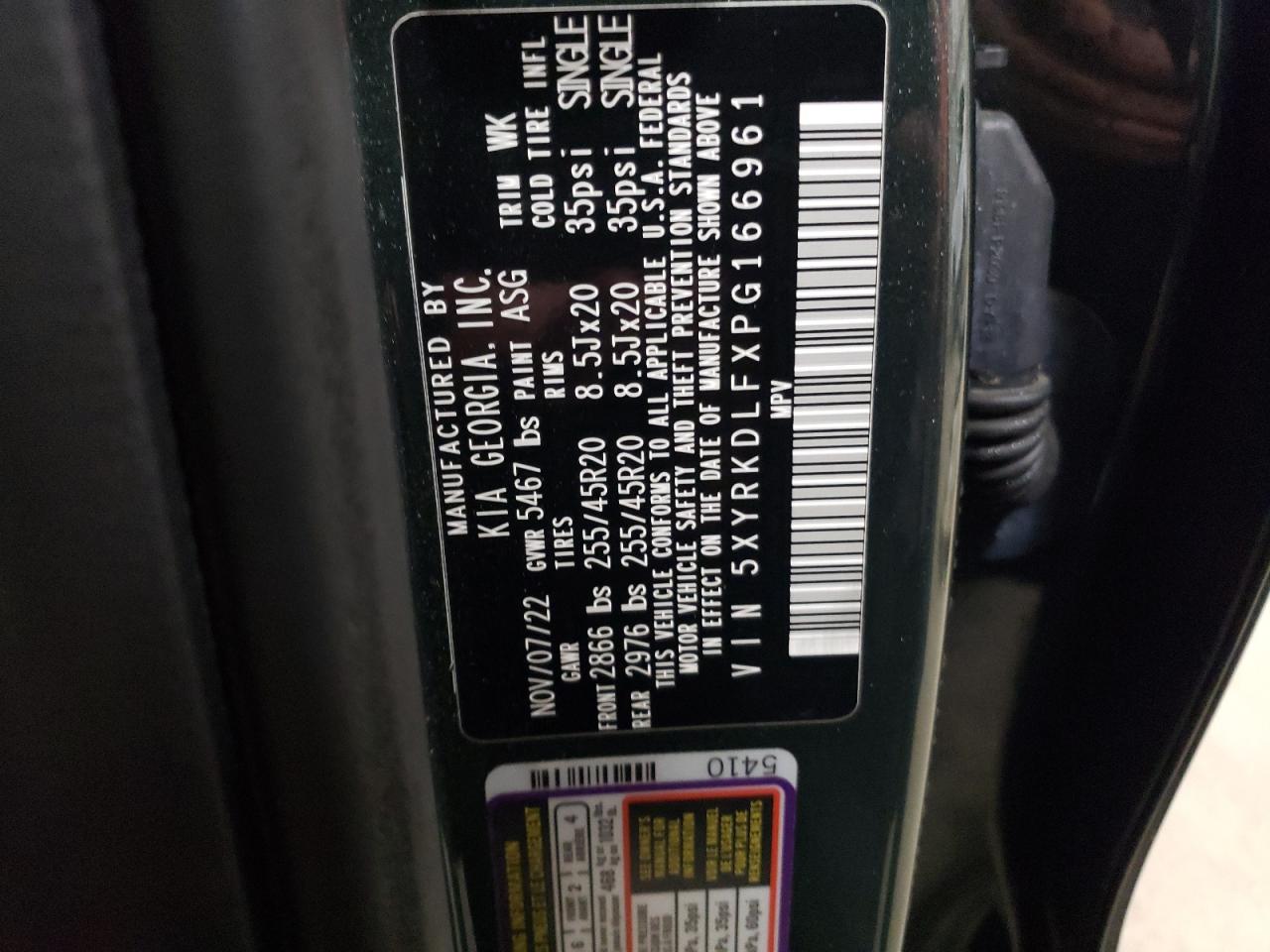 2023 KIA SORENTO SX VIN:5XYRKDLFXPG166961
