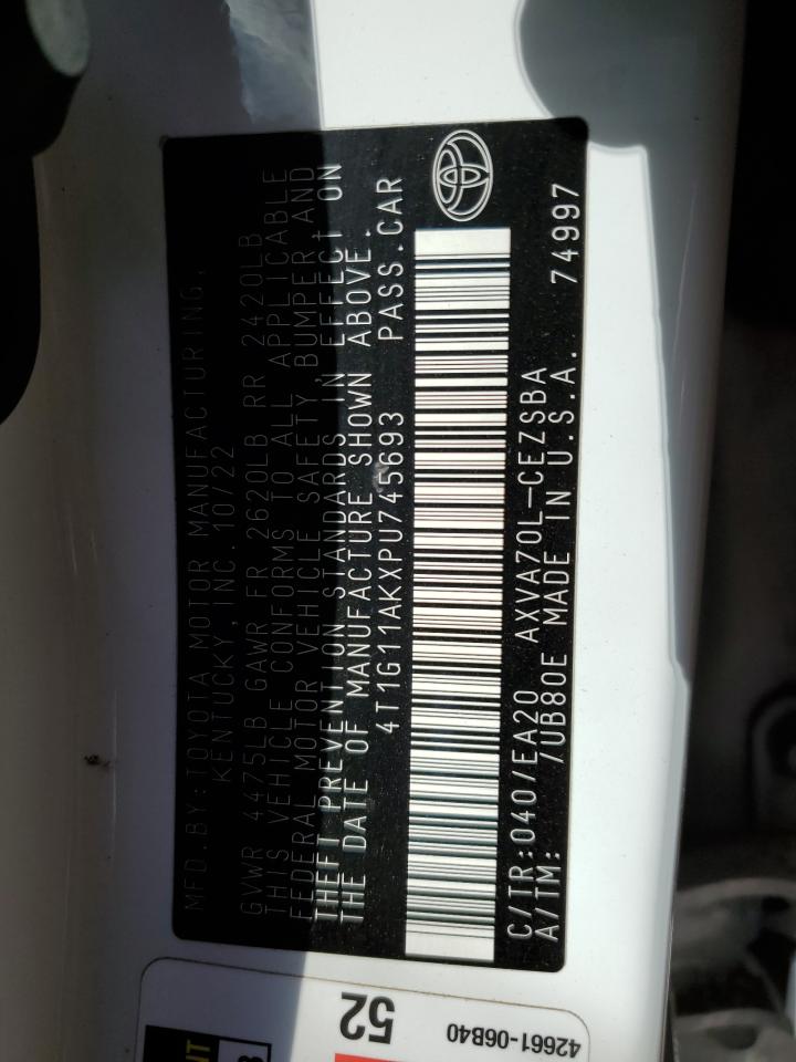 2023 TOYOTA CAMRY SE NIGHT SHADE VIN:4T1G11AKXPU745693