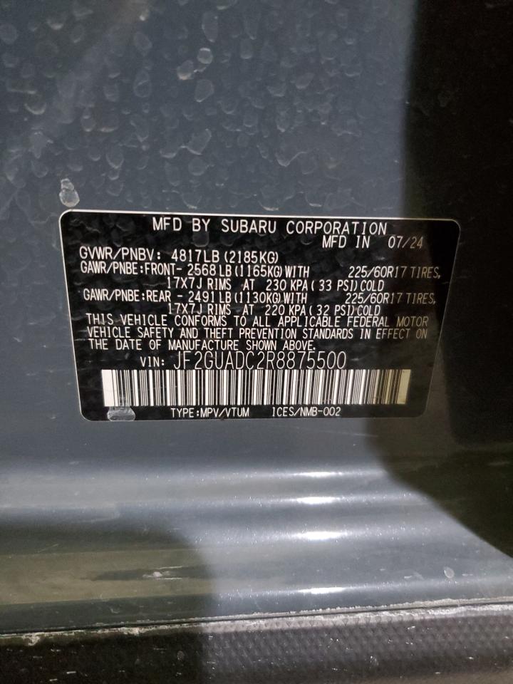 2024 SUBARU CROSSTREK PREMIUM VIN:JF2GUADC2R8875500