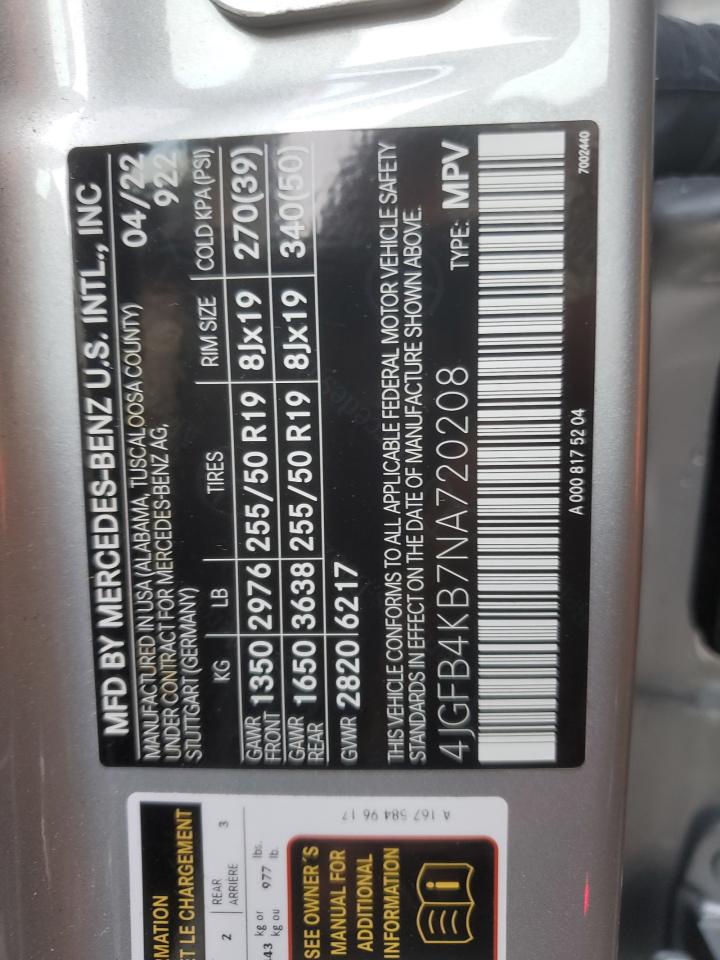 2022 MERCEDES-BENZ GLE 350 4MATIC VIN:4JGFB4KB7NA720208