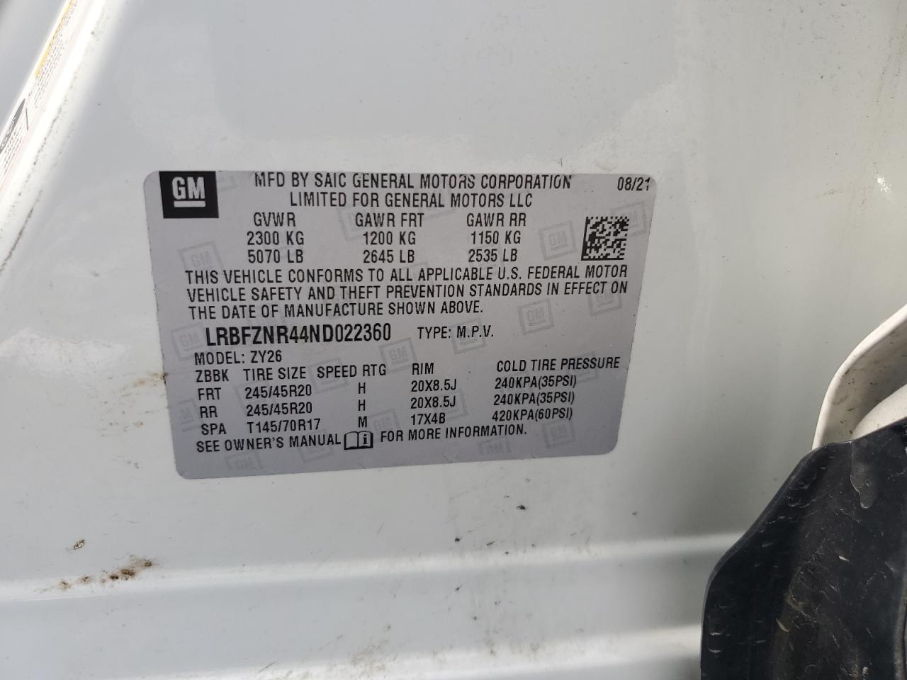 2022 BUICK ENVISION ESSENCE VIN:LRBFZNR44ND022360