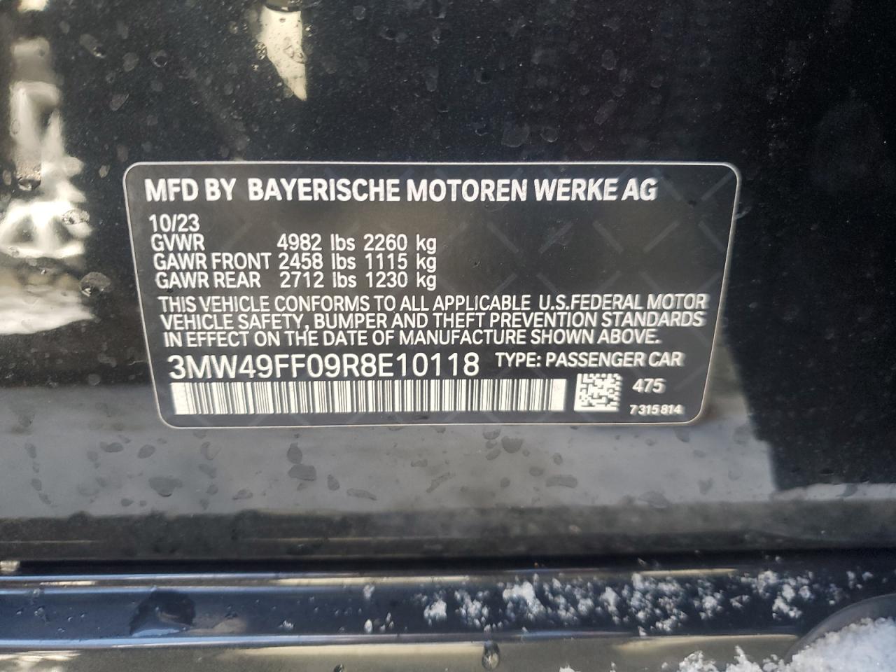 2024 BMW M340XI  VIN:3MW49FF09R8E10118