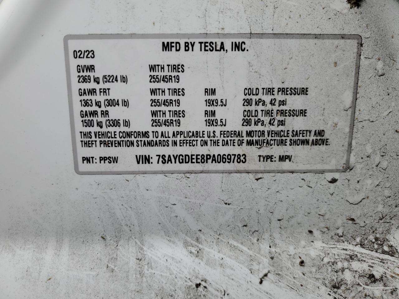 2023 TESLA MODEL Y  VIN:7SAYGDEE8PA069783