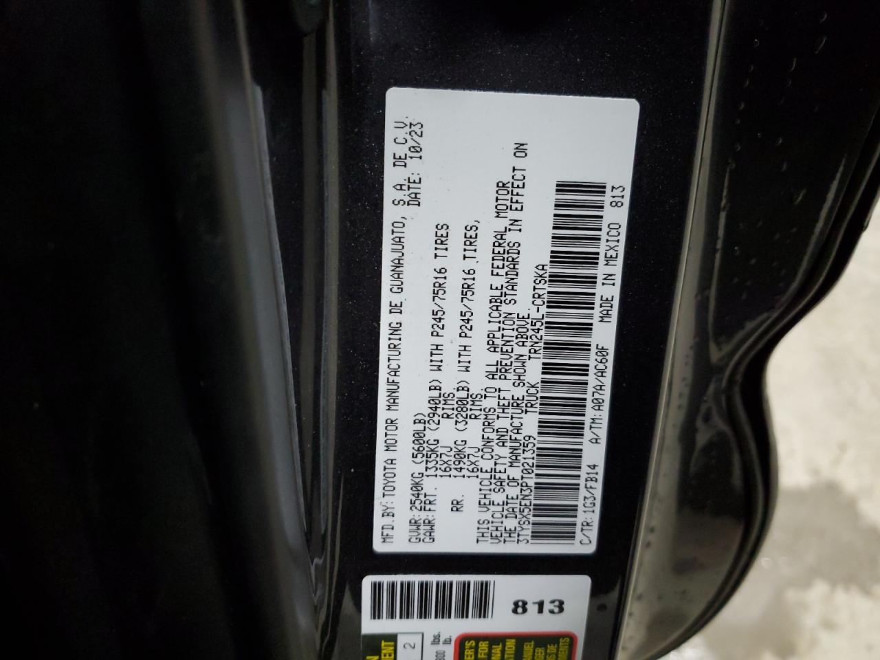 2023 TOYOTA TACOMA ACCESS CAB VIN:3TYSX5EN3PT021359