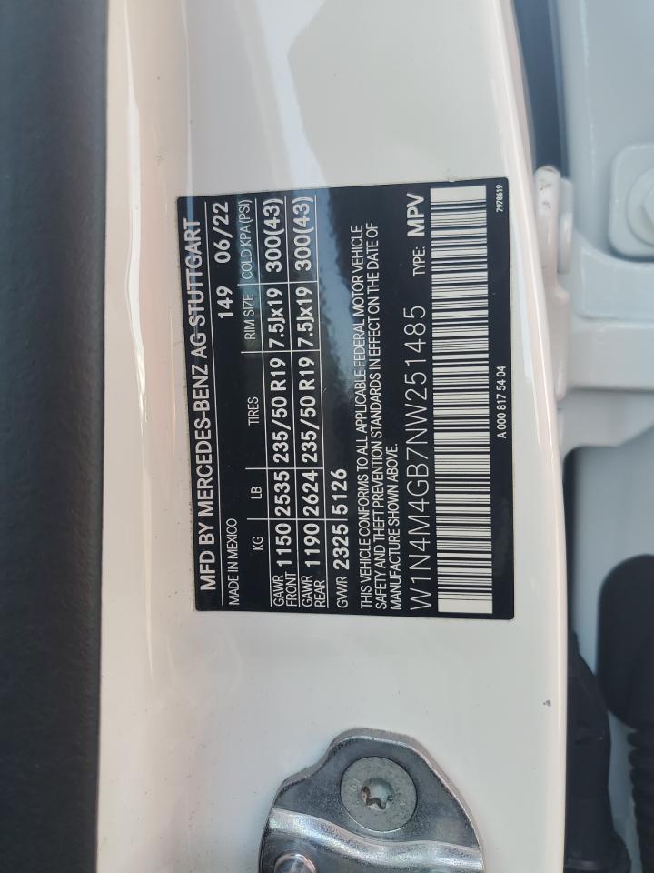 2022 MERCEDES-BENZ GLB 250 VIN:W1N4M4GB7NW251485