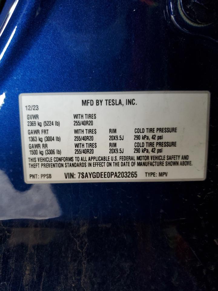 2023 TESLA MODEL Y  VIN:7SAYGDEE0PA203265