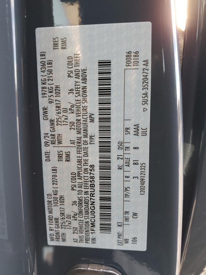 2024 FORD ESCAPE ACTIVE VIN:1FMCU0GN7RUB58758