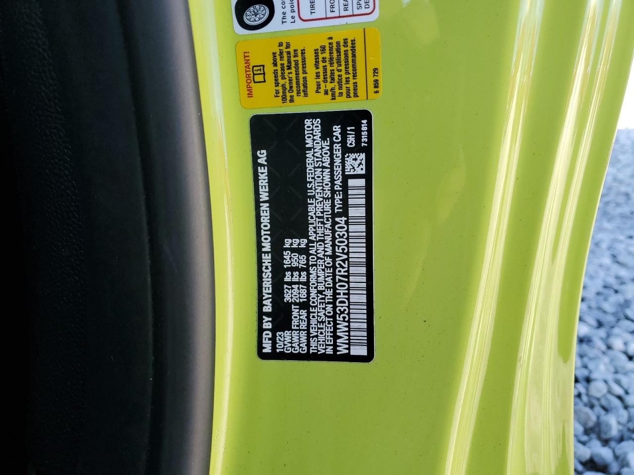 2024 MINI COOPER S VIN:WMW53DH07R2V50304