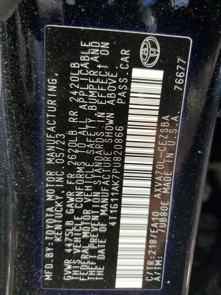 2023 TOYOTA CAMRY SE NIGHT SHADE VIN:4T1G11AK7PU820866