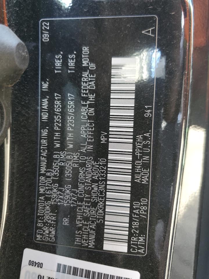 2022 TOYOTA SIENNA LE VIN:5TDKRKEC3NS133210