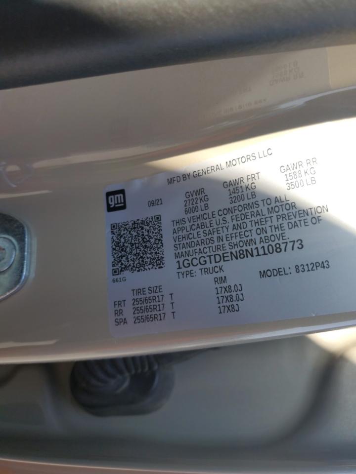 2022 CHEVROLET COLORADO Z71 VIN:1GCGTDEN8N1108773