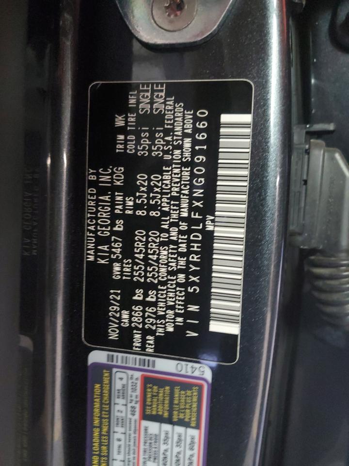 2022 KIA SORENTO EX VIN:5XYRHDLFXNG091660