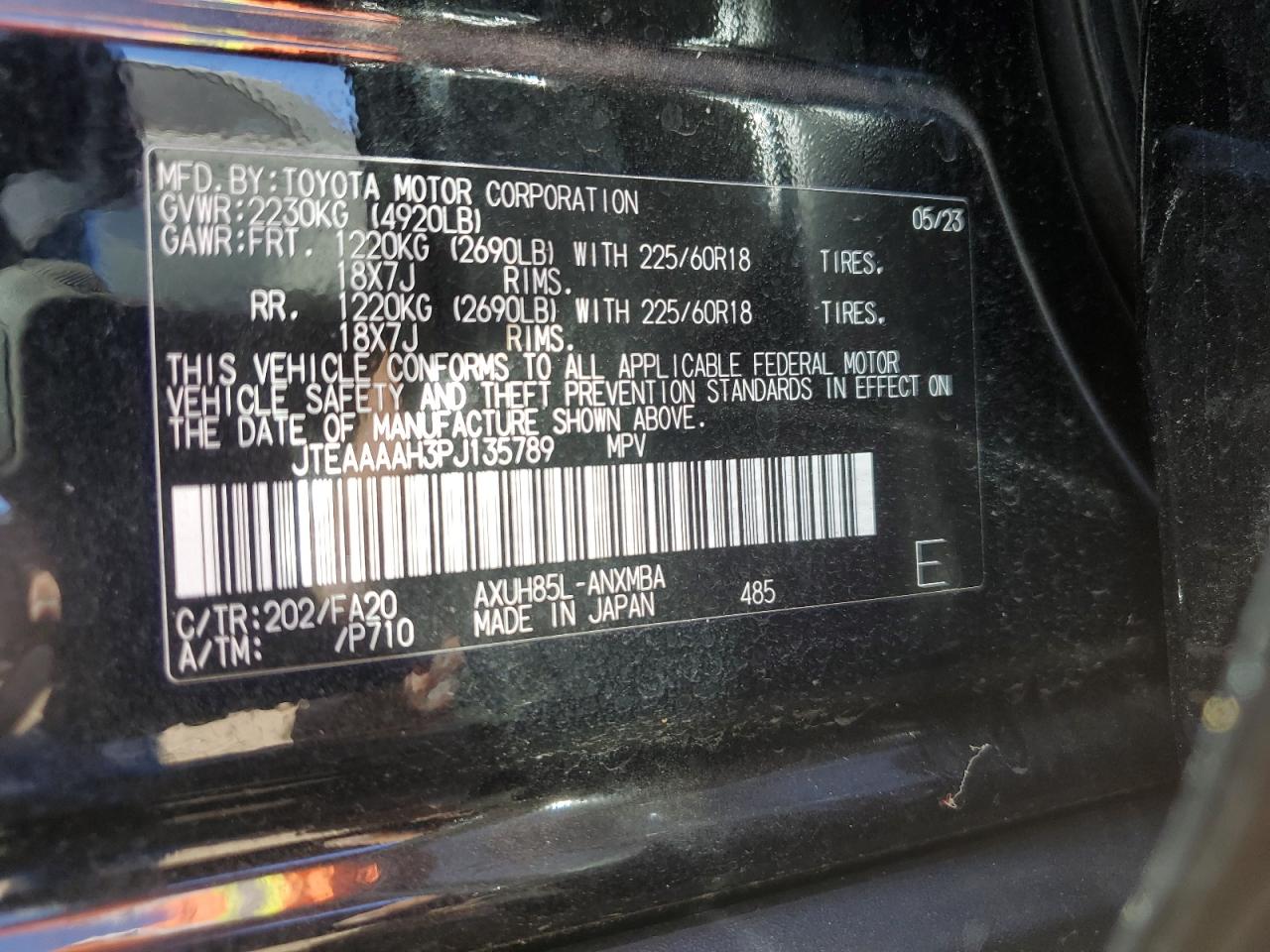 2023 TOYOTA VENZA LE VIN:JTEAAAAH3PJ135789