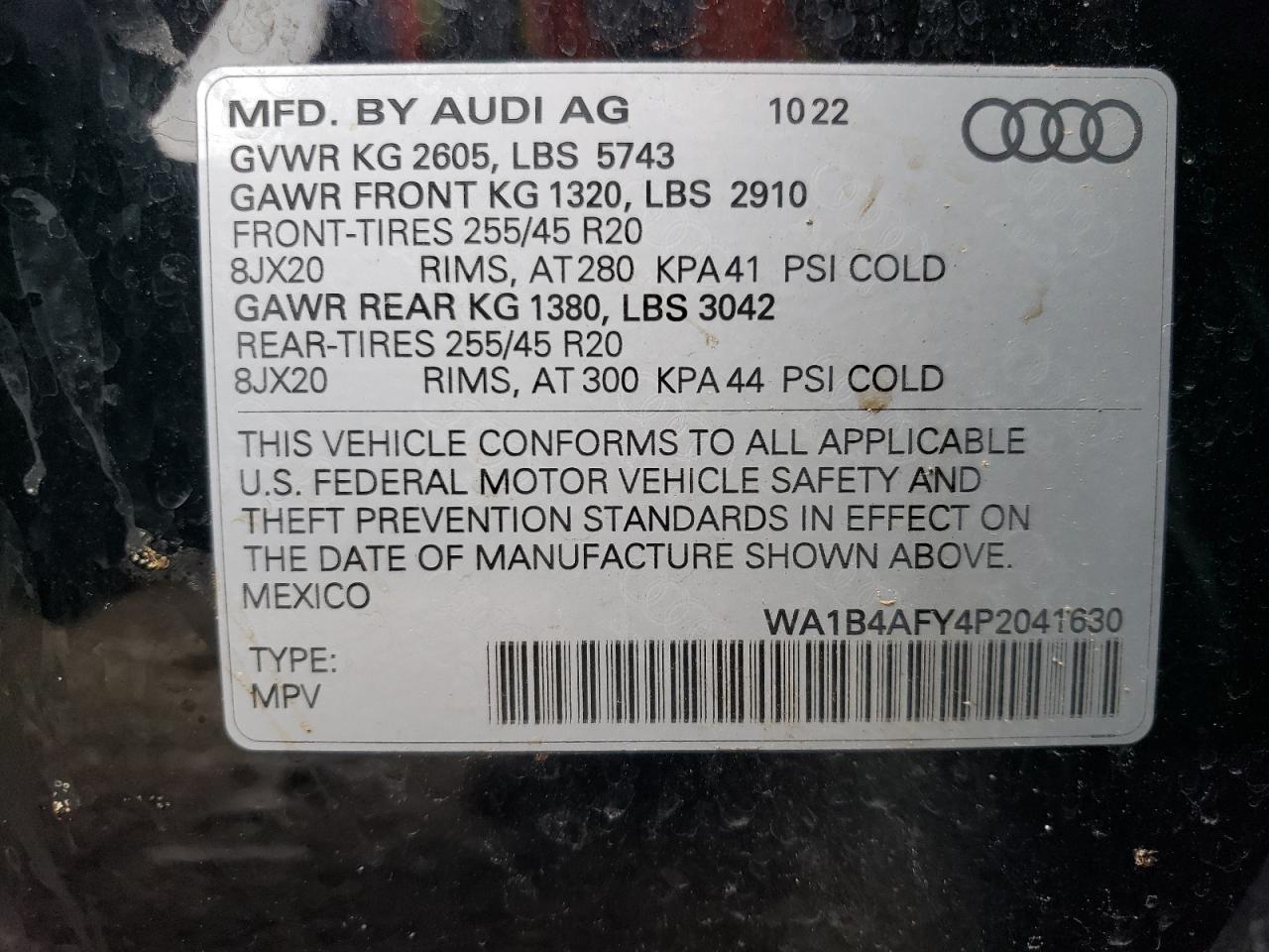 2023 AUDI SQ5 PREMIUM PLUS VIN:WA1B4AFY4P2041630